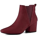 Allegra K Women's Pointed Toe Block Heel Ankle Chelsea Boots Burgundy 4.5 UK/Label Size 7 US