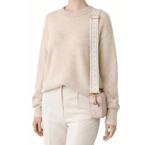 Image of White Geometric Jacquard Purse Strap with Light Gold Hardware 2 Inch Wide Replacement Crossbody Guitar Style Adjustable Shoulder Strap for Handbags Totes
