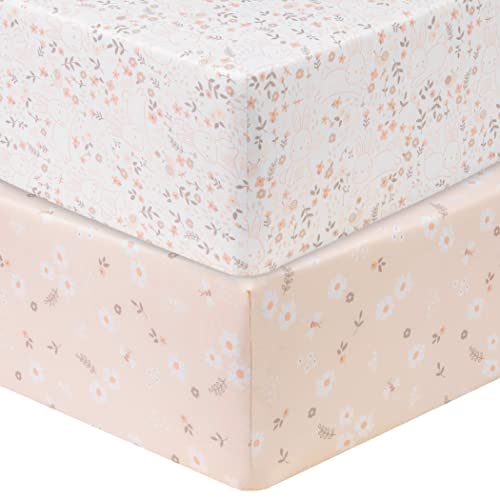 Image of Sammy & Lou Cottontail Floral 2-Pack Microfiber Fitted Crib Sheet Set, Fits Standard Crib Mattress 28 in x 52 in; Fully Elasticized,