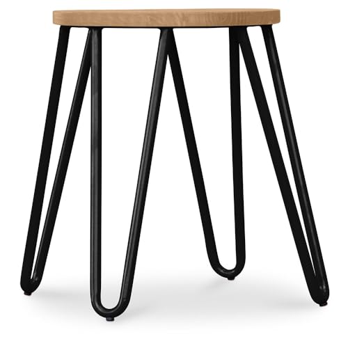 Iconik Interior Hairpin Style - Taburete de bar redondo (diseño industrial, madera y acero, 44 cm), color negro