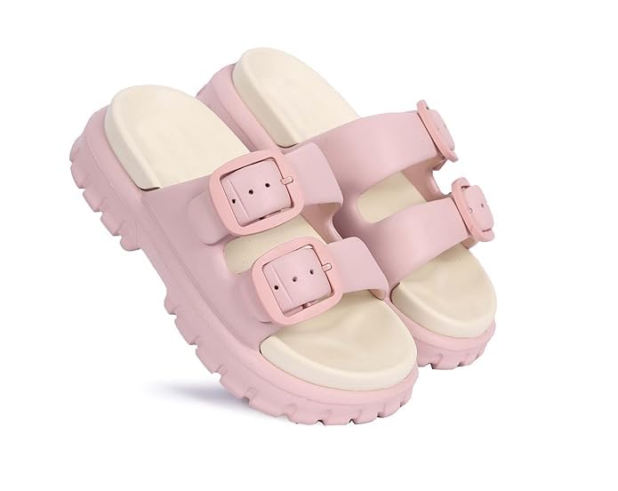 Image of Slipper for Women Men Flip Flop Double Buckle Pillow Sliders EVA Flat Sandals for Girls Boys Soft Open Toe Non Slip Platform Bedroom Outdoor Slippers