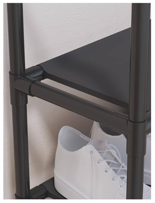 Image of TRADY 6 -Tier Shoe Rack,Stackable Wide Shoe Shelf for Shoe Storage,Sturdy Shoe Stand,Non-Woven Fabric Long Shoe Organizer for Closet,Shoe Holder for Entryway and Bedroom [ Black - White ]
