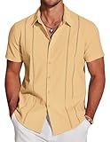 COOFANDY Mens Short Sleeve Cuban Guayabera Shirt Casual Summer Beach Button Down Shirts Yellow