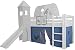 Produktbild XXL Discount Vorhang 3-teilig 100% Baumwolle Stoffvorhang Bettvorhang inkl Klettband für Hochbett Spielbett Etagenbett Stockbett Kinderbett (Blau/Weiß, Dino)