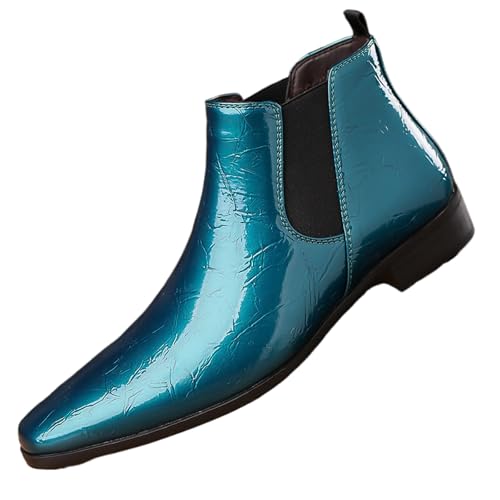 Image of Men's Patent Leather Low Chunky Heel Chelsea Boots Fashion High Gloss Slip-on Business Dress Oxford Boots for Wedding Prom Party Business Work