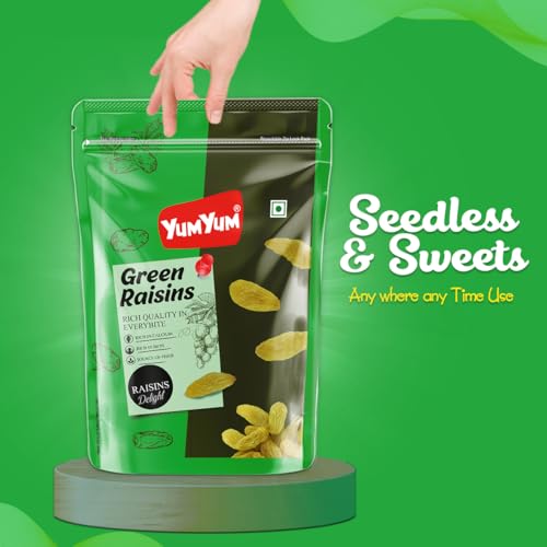 Image of Yum Yum Pure Raisins Seedless /Kishmish, 500g Pouch, Source Of Potassium, Premium Dry Fruits, Green Raisins
