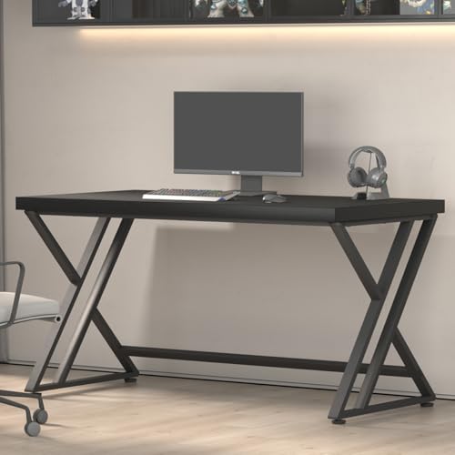 Lvb Modern Black Computer Desk, Long Industrial Home Office Desk For Student, Large Metal Wood Writing Study Computer Table thumb #2