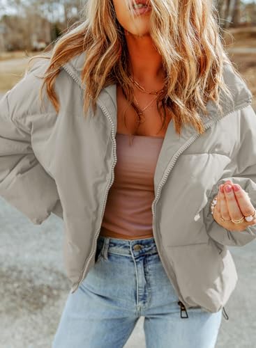 Dokotoo Womens Winter Cropped Puffer Jacket Full Zip Quilted Jackets Warm Coats with Pockets4