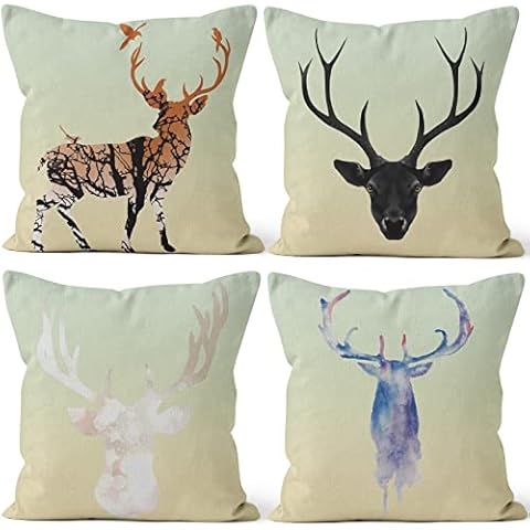 MIRRORANG Wildlife Elk Throw Pillow Animal Pillowcase Covers Deer Pattern Cushion Cover for Couch Bed Sofa 18x18 inches, Set of 4 Cover