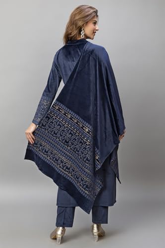 Image of HIFZAA velvet kurta palazzo set with dupatta for womens printed winter wear suit M to 4xl