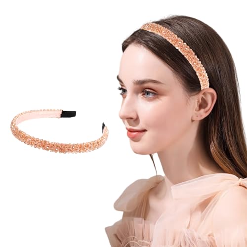 KERTFGOKU Diadema de perlas de estrás, banda ancha con purpurina, diadema de diamantes de imitación de cristal, accesorios para el pelo para niñas y mujeres, para cumpleaños, fiestas, vacaciones (oro
