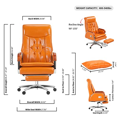 Kinnls Cameron Massage Chair Genuine Leather Managerial Executive Office Chair Ergonomic Home Chair Fully Reclining With Pillow,Retractable Footrest And Adjustable Headrest (Cowhide Leather-Khaki) #TOP2