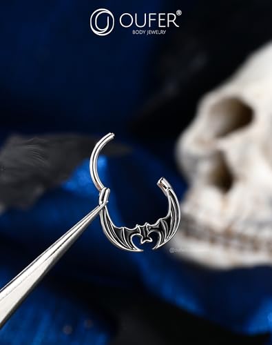 OUFER Orange Black Red Bat Segment Ring 16G 10MM – Gothic Halloween Clicker Hoop for Septum, Daith, Conch – Surgical Steel Non-Dangle Nose Jewelry4