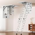 Retractable Pull Down Attic Ladder, 12-Step Ceiling Ladder with Handrail