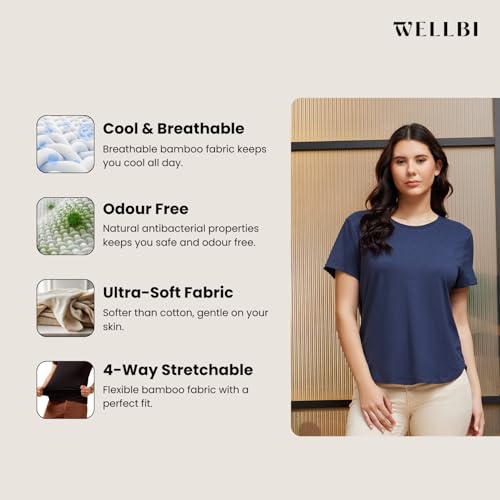 Image of Wellbi Bamboo Women's Tshirt - Ultra-Soft, Breathable & Sustainable | Premium Cotton Blend for Supreme Comfort | Stylish & Eco-Friendly T-Shirt for Women | Tshirt Women Cotton