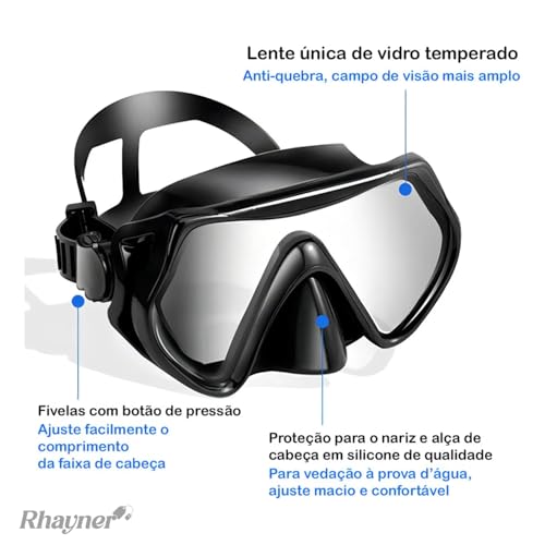 Kit Profissional de Mergulho com Máscara e Snorkel Dry Top – Lentes em Vidro Temperado, Vedação Anat
