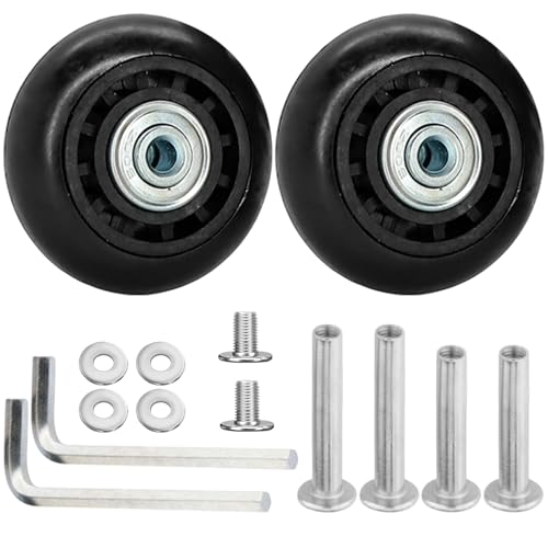 Qigfucm 57 x 27mm Small Luggage Wheels Replacement, 2pcs Universal Smooth Swivel Caster Wheels, Silent Black Rubber Suitcase Trolley Wheels Repair Kit