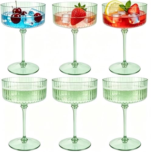 PLULON 6 Pcs Sage Green Coupe Martini Glasses Cocktail Champagne Cup 10 Oz