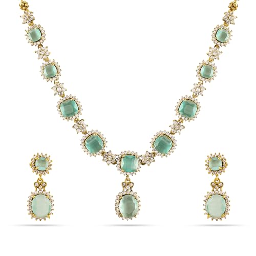 Image of Rubans Necklace Set Gold Plated American Diamomd Stylish Jewellery Gift for Women & Girls