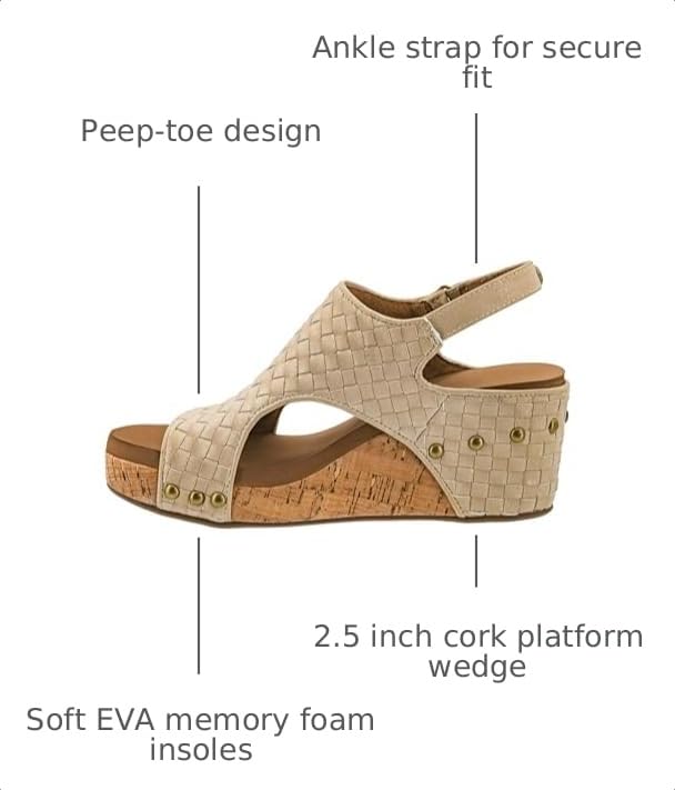 Image of Corkys Footwear Womens Carley Wedges, Featuring Corkys EVA Foam Cushioned Insoles, A 2.5 Inch Heel, Lightweight For All Day Wear, And Hook And Loop Closure