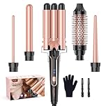 BESTOPE PRO 5 in 1 Curling Iron Set, Negative Ion Hair Curler with Thermal Brush & 5 Interchangeable Ceramic Barrels (0.35"-1.5"), Fast Heating Styling Tool for All Hair Types, Ideal Gifts for Women