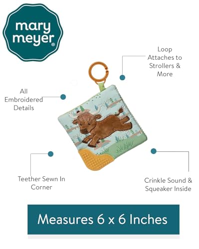 Image of Mary Meyer Crinkle Teether Toy with Baby Paper and Squeaker, 6 x 6-Inches, Hetty Highland Cow