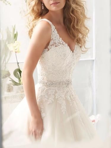 A Line Tulle Wedding Dresses for Women V Neck Sleeveless Bridal Gowns Lace Appliques Boho Wedding Gowns for Bride2