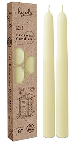Hyoola 8  Beeswax Taper Candles - 8 Hour Burn Time - White Beeswax Candles - 2 Pack