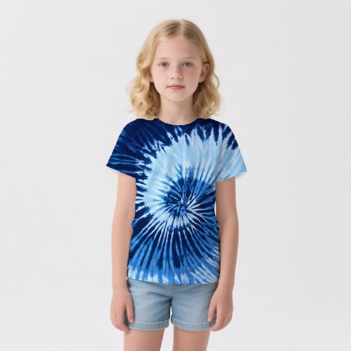 Tie Dye Graphic T-Shirt for Boys Girls – Crewneck Short Sleeve Lightweight Tee, Vibrant Summer Top for Ages 6-162