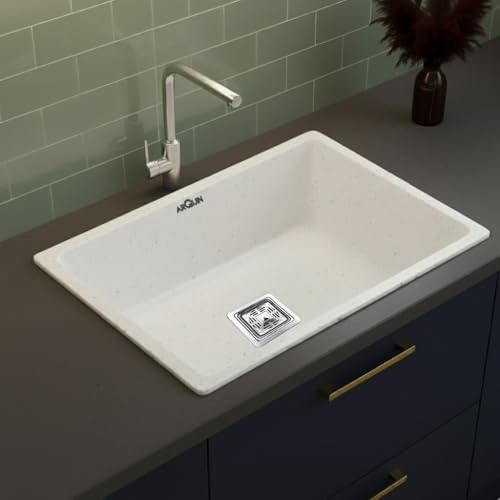 Image of ARQUIN Quartz Kitchen Sink 24x18x9 Inch Rosa | Single Bowl Sink | Durable & Scratch-Resistant | Undermount /Topmount Including Coupling, Waste Pipe & Fruit Washing Basket