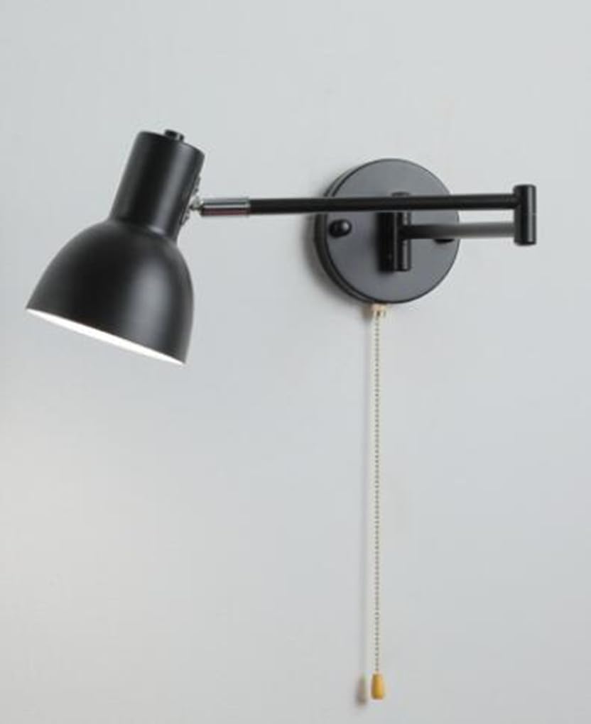 Lampa ścienna LED z przełącznikiem w środku Czarna lampa ścienna z obrotowym ramieniem Lampka nocna Klosz metalowy Lampa do sypialni Lampa do czytania do salonu Korytarza Schodów E