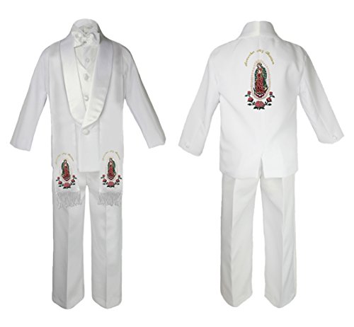 Image of Baby Boy Baptism Formal Shawl Jacket Suit Gold Guadalupe on Stole & Back SM-20