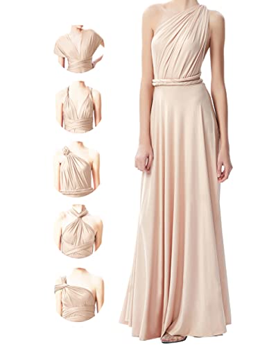 INFIWING Infinity Dresses for Women with Bandeau, One Size Wrap Dress Long Maxi Bridesmaids Convertible Dresses, Wedding Guest Multiway Dress Champagne