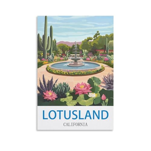 DINGNE Lotusland California Vintage Travel Poster 08x12inch(20x30cm) Canvas Wall Posters And Art Pictures Prints Paintings Bedroom Decor