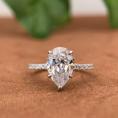 Pear Cut 4ct Moissanite Rings 4 Carat Pear Cut Moissanite Engagement Ring Womens Moissanite Ring3
