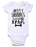 Funnycokid My Siblings Have Paws Baby Girls Boys Layette Bodysuit Infant Short Sleeve Romper White 0-3 Months