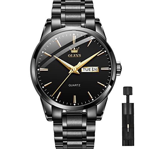 Date Day Watches for Men,Fashion Black Steel Watches for Men,Black Stainless Steel Quartz Watches Men,Man Watch,Black Dial Men's Steel Watch,Luminous Watch,Mens Dress Watch,Wrist Waterproof Watch Mens