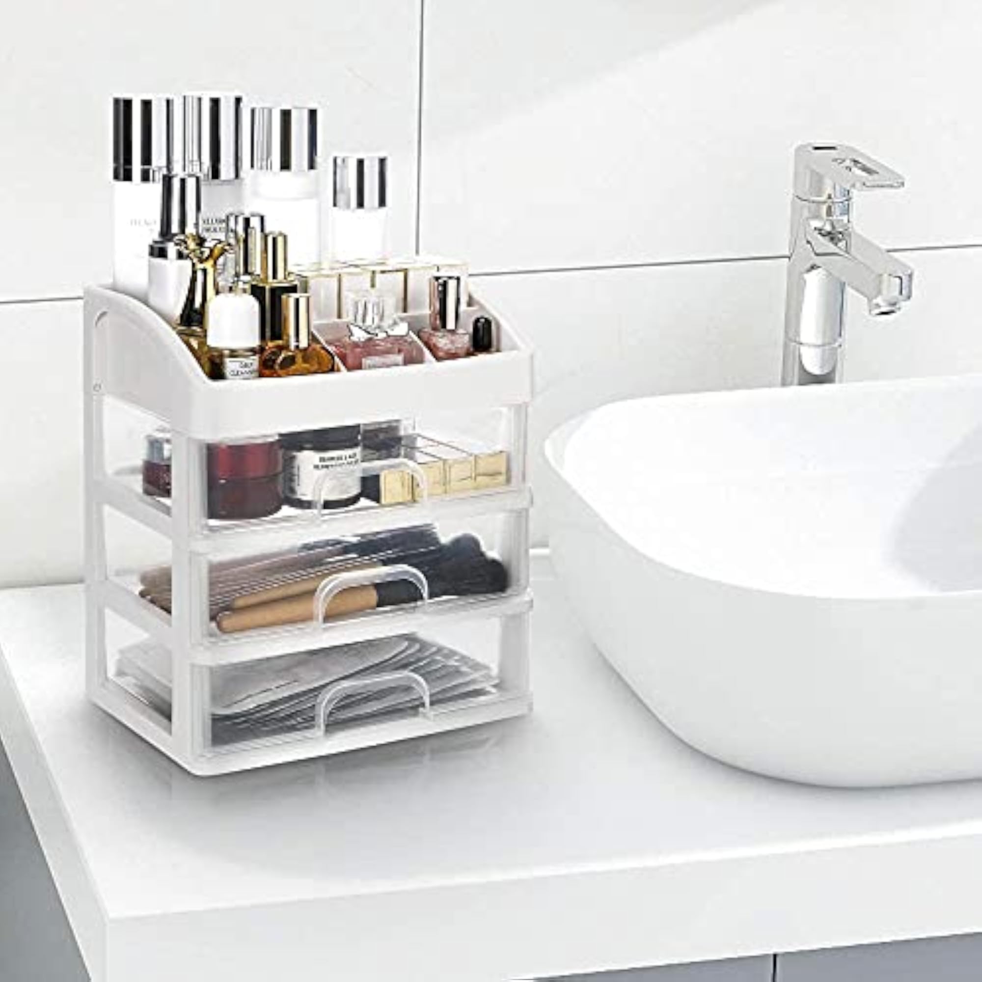 Makeup Organizer with Drawer Storage Unit, Clear Display Case