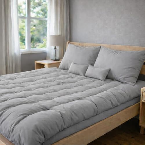 Image of ATOOTFUSION Soft Cotton Thick Foldable Mattress, Black, Firm Hand Crafted Tufted, Lightweight Rollable for Picnic Guest Sleeping (Light Grey, Small Double Bed 72X60X5 inches)
