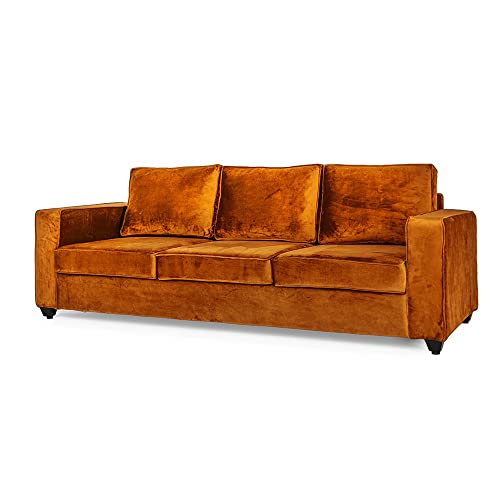 Image of Wakefit Sofa Set for Living Room | 3 Years Warranty | Sofa Set, 3+1+1 Seater Sofa, Wooden Sofa Set for Living Room, 5 Seater - Napper (Velvet Fabric, Amber)