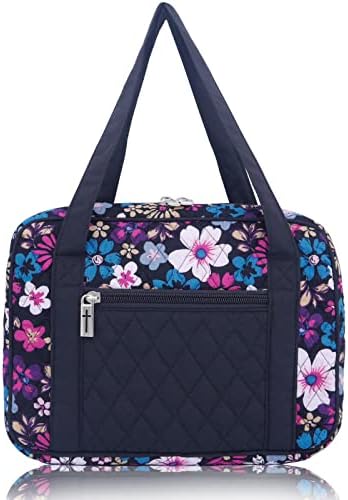 DIWI Quilted Cotton Bible Cover Bible Tote Book Case Large Sizes 10 X 7 X 2.75 Inches (L, C2 Floral Silence)