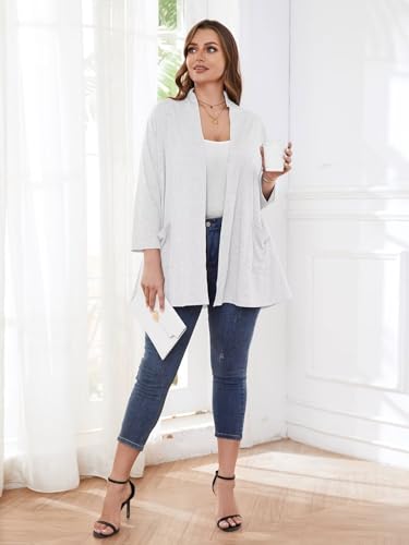 Image of BELAROI Plus Size Lightweight Cardigan Sweaters for Women Casual Open Front 3 /4 Sleeve Cover Up