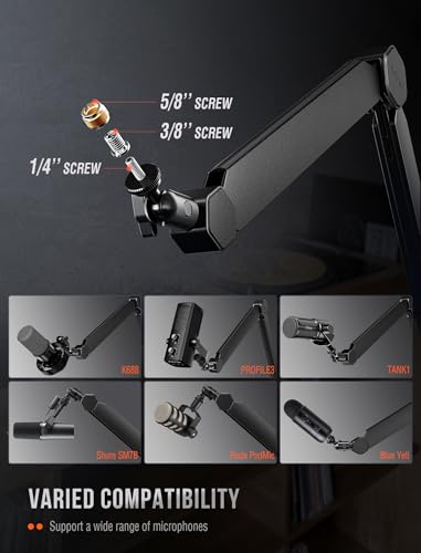 Image of FIFINE Mic Arm Stand, Microphone Boom Arm with Desk Clamp, Cable Channels, 3 /8 inch to 5 /8 inch Threads, Heavy Metal Microphone Stand for Podcast, Vocal Recording, Gaming-BM66 Black