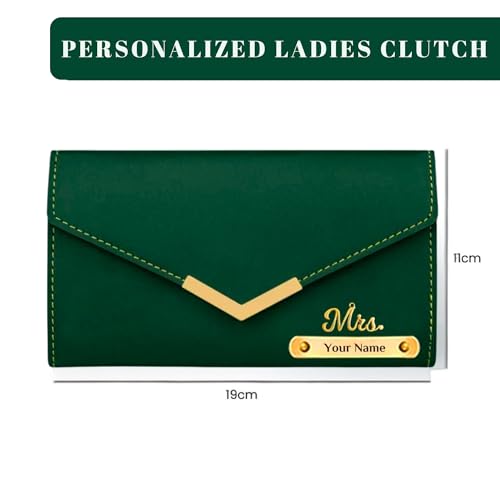 Image of Personalized Leather Clutch for Women | Custom Name & Charm | 3-Fold Ladies Wallet | Stylish Purse Gift for Girlfriend, Wife, Mother & Sister | Multi-Compartment Wallet (Dark Green)