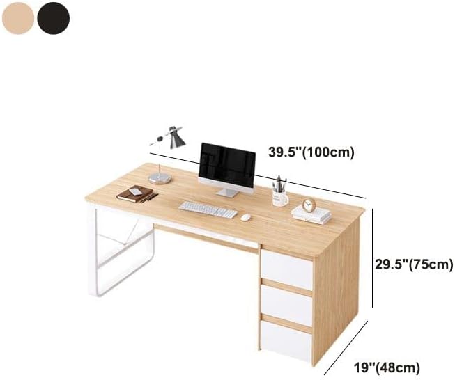 Miniatura 8 de CraftThink Escritorio rectangular de oficina con 3 cajones, mesa de estudio, escritorio para estudiantes, escritorio para escribir, laptop, oficina