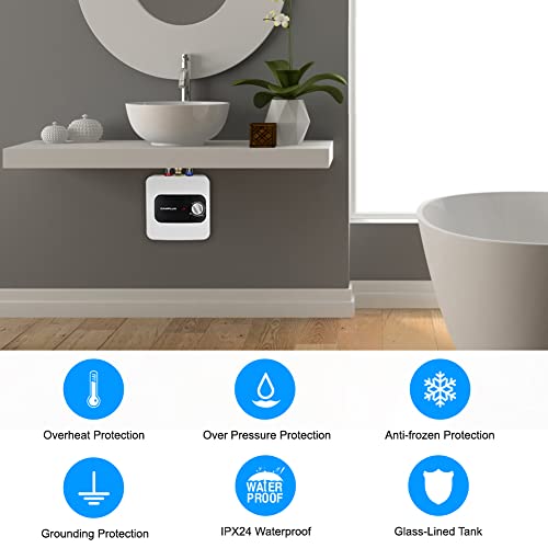 Camplux Mini Tank Electric Water Heater 1.3 Gallons Hot Water Heaters 120V, Under Sink Water Heater With Cord Plug 1.44Kw #TOP3