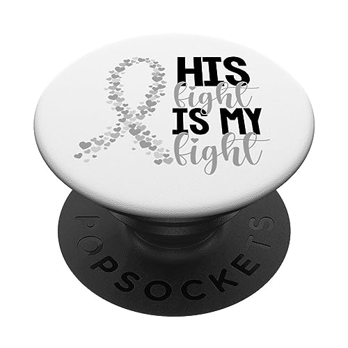 His Fight Is My Fight Warrior Pearl Ribbon Lung Cancer PopSockets Swappable PopGrip, Black