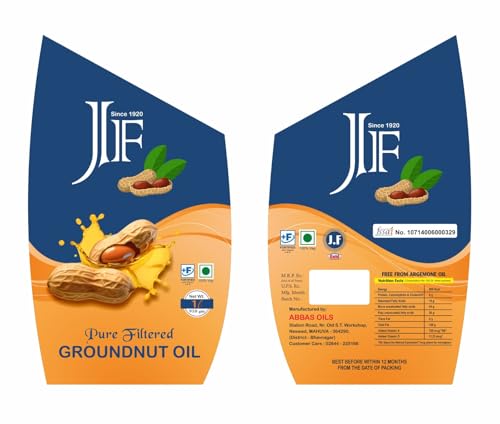 Image of J.F GOLD Pure Filtered Groundnut Oil � 1 Litre | Heart-Healthy & Natural Cooking Oil | High Smoke Point | Cholesterol-Free | Edible Peanut Oil for All Cooking Needs