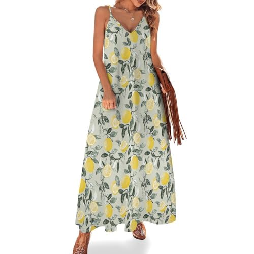hojeooo V-Neck Womens Dresses Natural Fresh Lemon Summer Spaghetti Strap