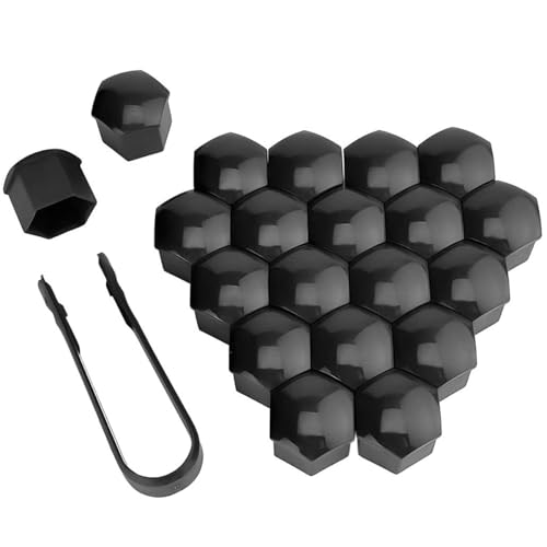 20 Piece Hexagonal Tire Nut Covers with Removal Tool Set for Cars, Protective Caps Screw Hex Wheel Nut Rim Cover, 17 mm Car Screws Cap, Wheel Lug Nut Cover(Black)